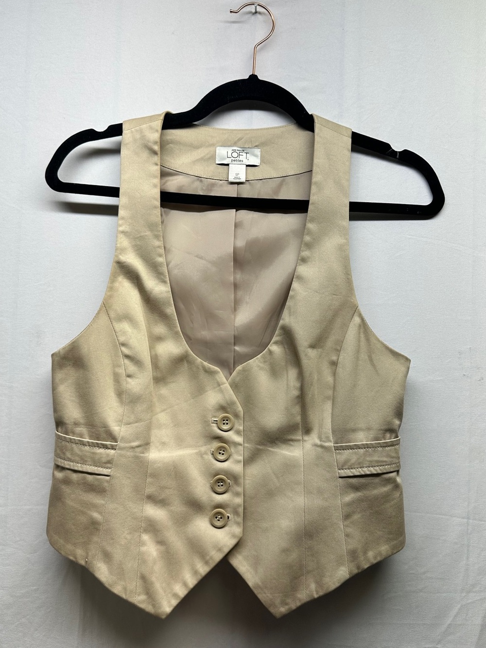 LOFT Women's Cream Tailored Vest with Button Front